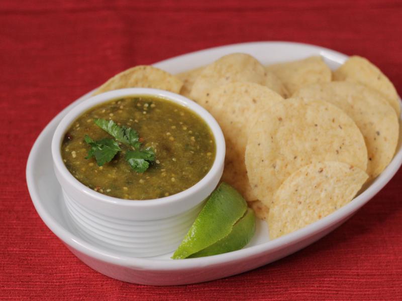 Salsa verde served with chips