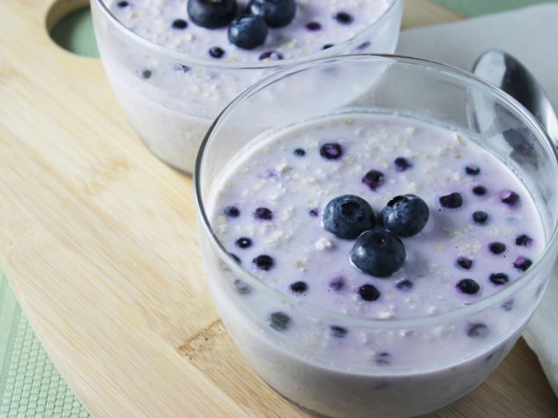 two bowls of Blueberry Vanilla Overnight Oats