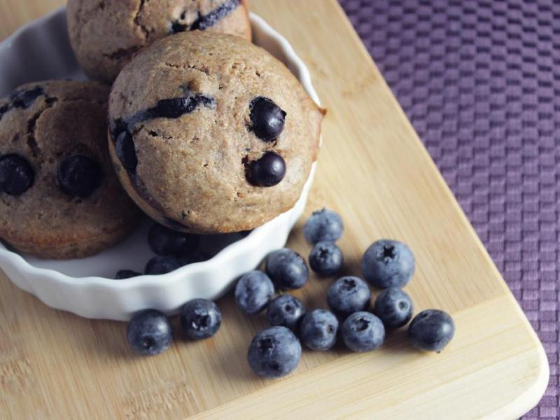 three Blueberry Bean Cakes in a white dish