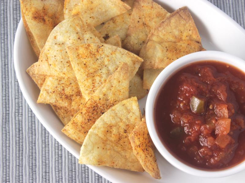 Homemade Zesty Tortilla Chips served with salsa