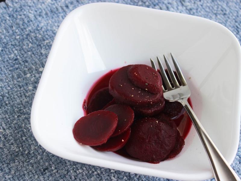 Canned Beets with Spices in a white bowl