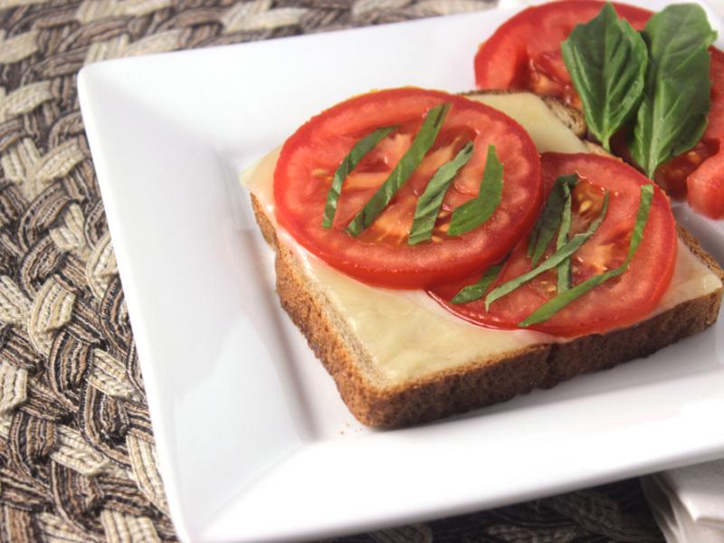 Open-Faced Tomato Grilled Cheese with Basil