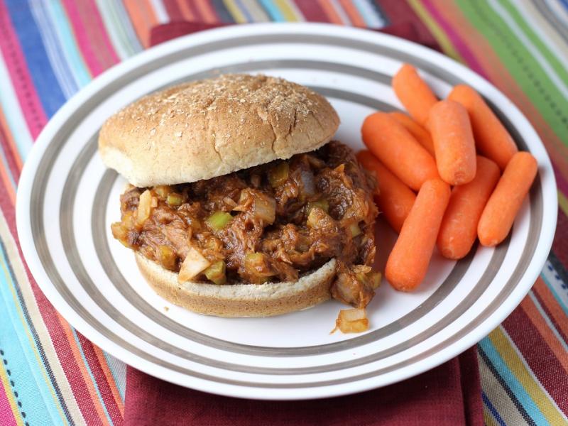 Barbecue Tuna sandwich with a side of carrot sticks