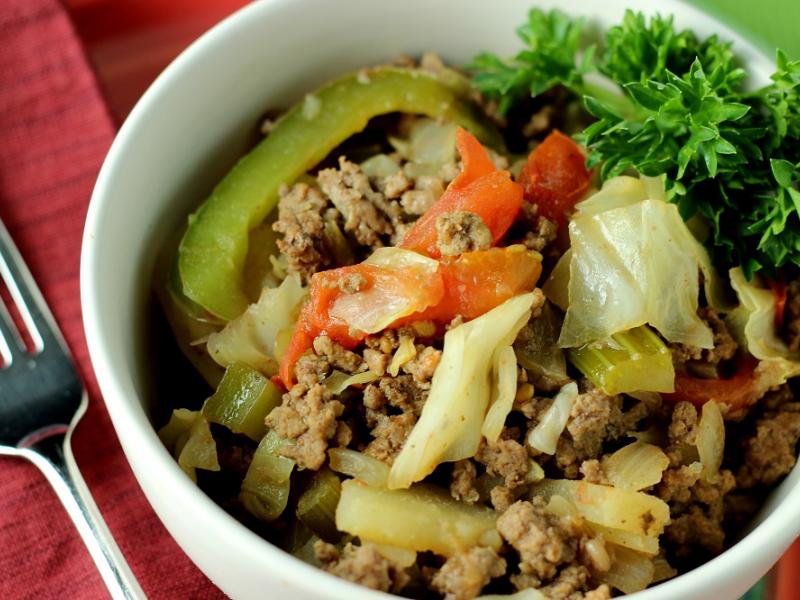 serving of Hamburger Skillet Dinner in a white bowl